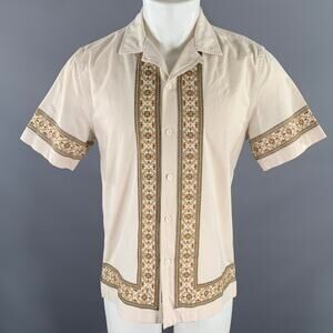 TODD SNYDER Size S Beige Embroidery Cotton Camp Short Sleeve Shirt